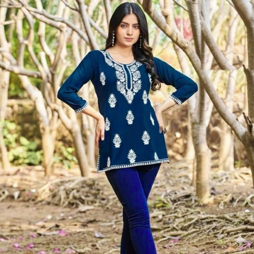 Elegant Rayon Front  Embroidery Work Kurti For Women 001