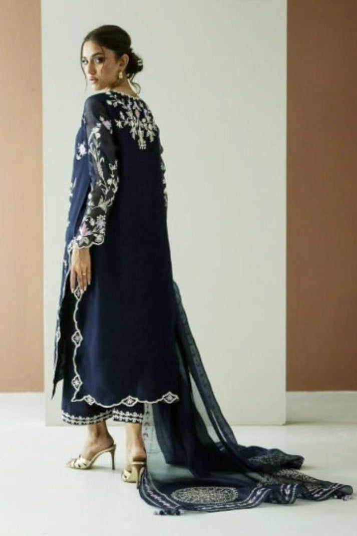 Organza Embroidered 3-Piece Suit With Hand Embellishment &amp; Silk Trouser | Ready To Wear