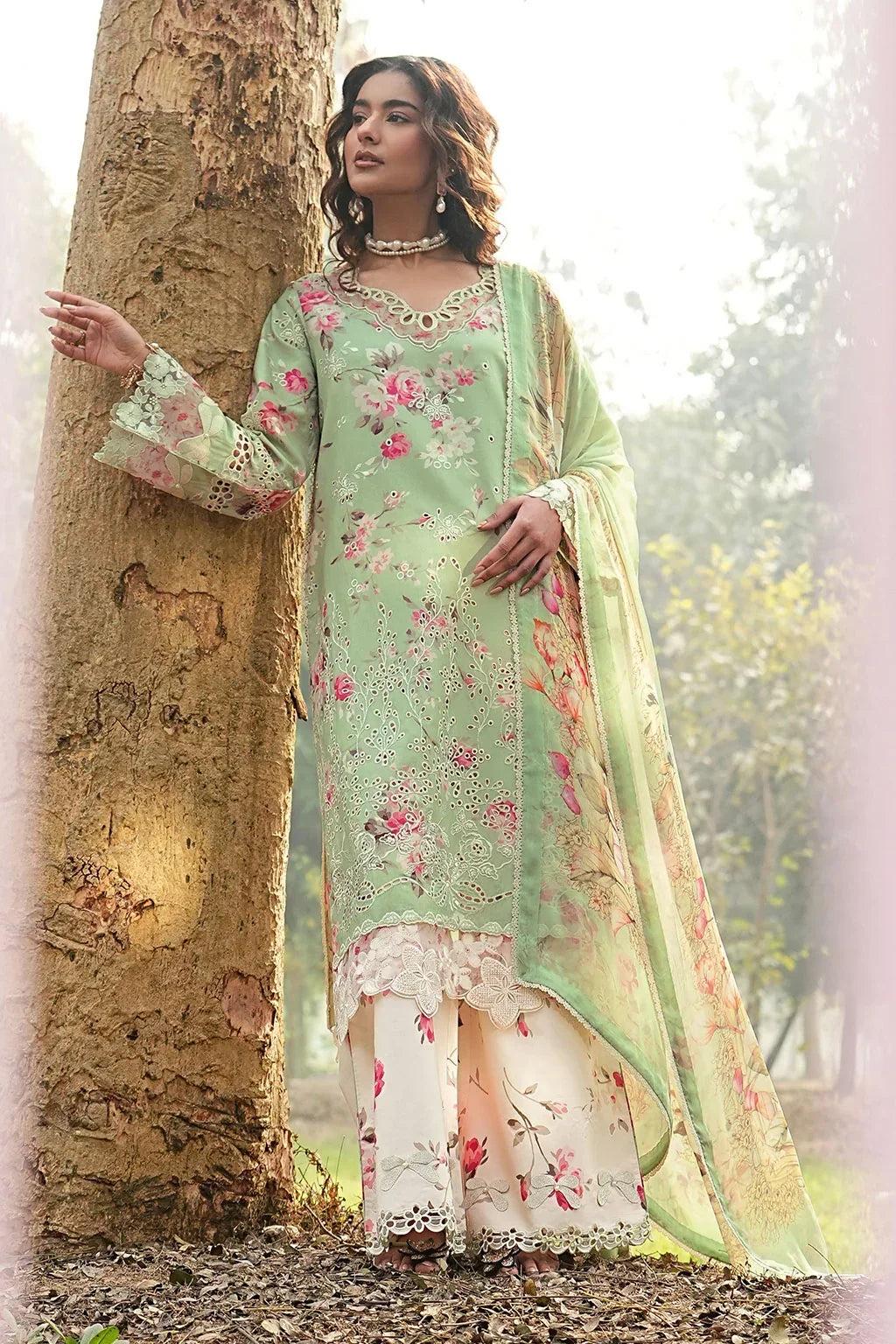 Pastel Mint &amp; Blush Floral: Printed Lawn Suit | Ready To Wear