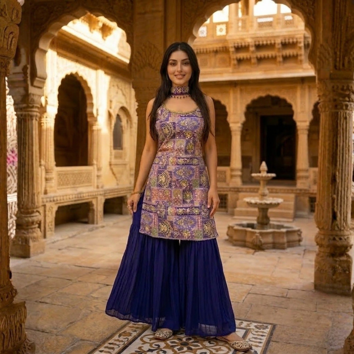 Elegant Mirror and Diamond Hand Work 3PCS Suit For Women
