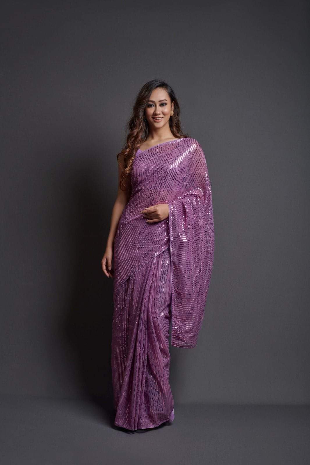 Fashion Berry Plain Sequence Party Wear Style Fancy Saree