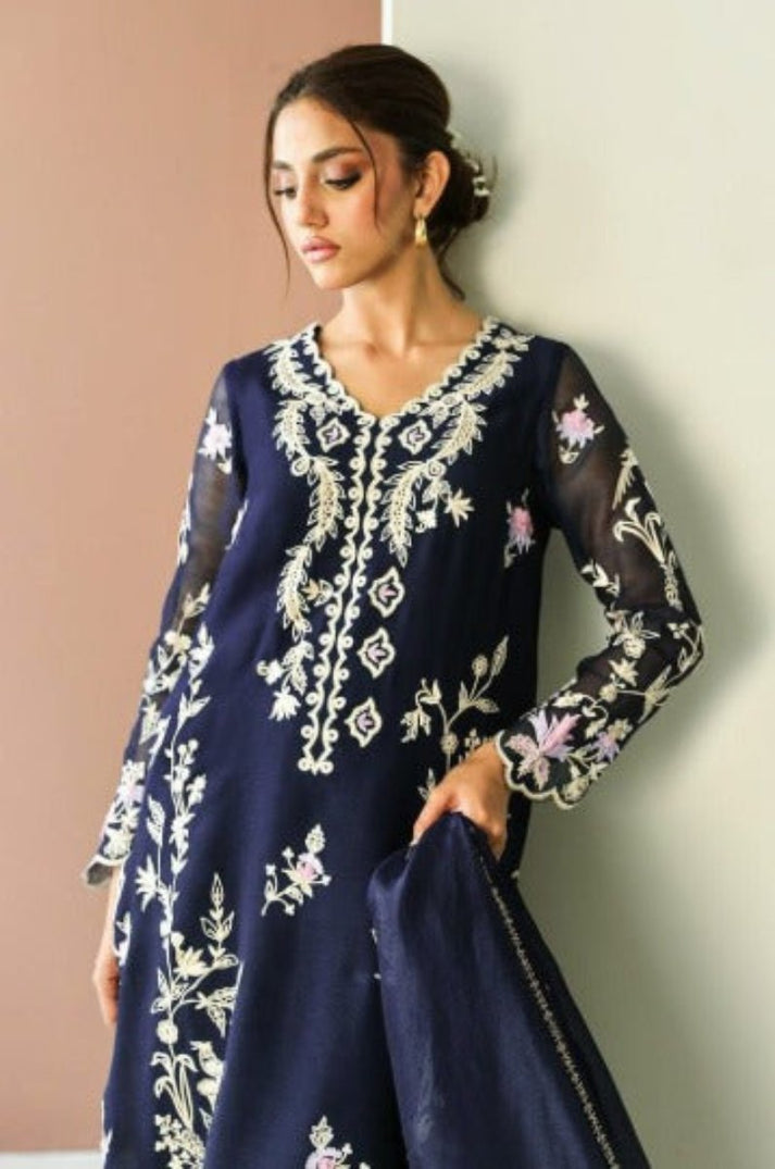 Organza Embroidered 3-Piece Suit With Hand Embellishment &amp; Silk Trouser | Ready To Wear