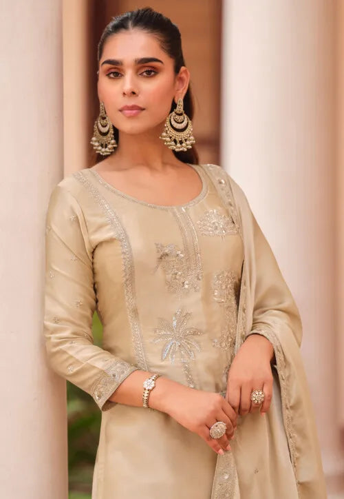 Embroidered Silk Satin Pakistani Suit