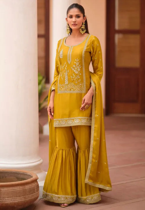 Embroidered Silk Satin Pakistani Suit