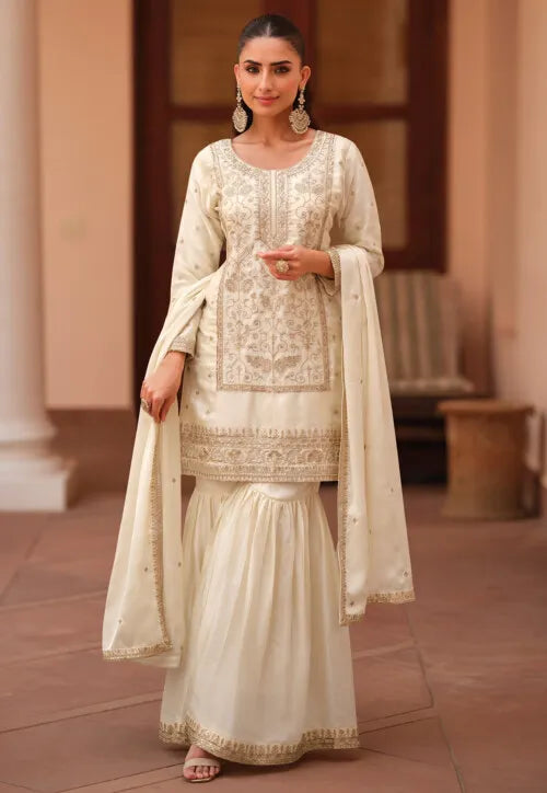 Embroidered Silk Satin Pakistani Suit