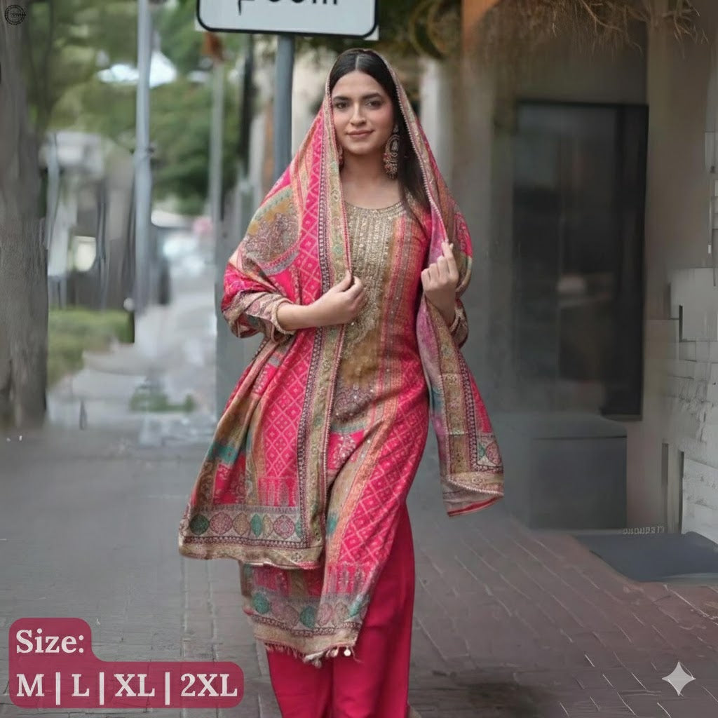 Beautiful Printed  Royan 3PCS Suit  Collection For Women