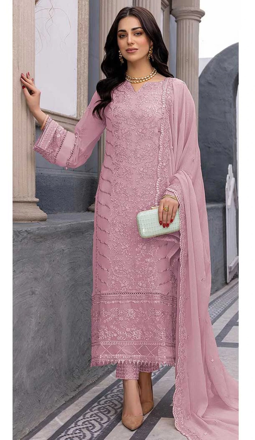 Casual Wear Faux Georgette Embroidery Work Heavy Salwar Suit