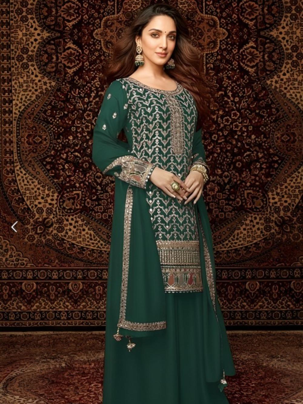 Embroidery Chinnon 3Pcs Plazzo  Suit For Women