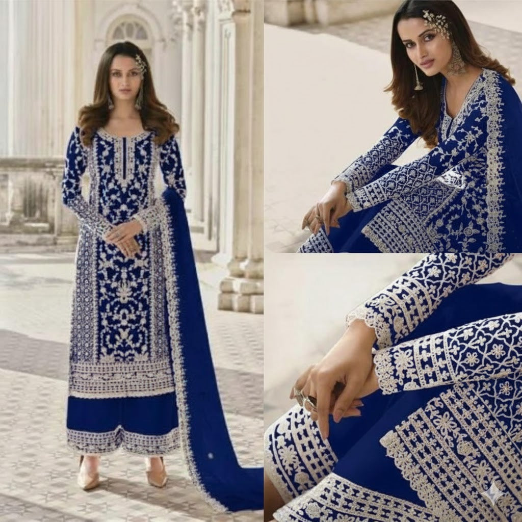 Elegant Thread Work Embroidery 3PCS Suit For Women 003