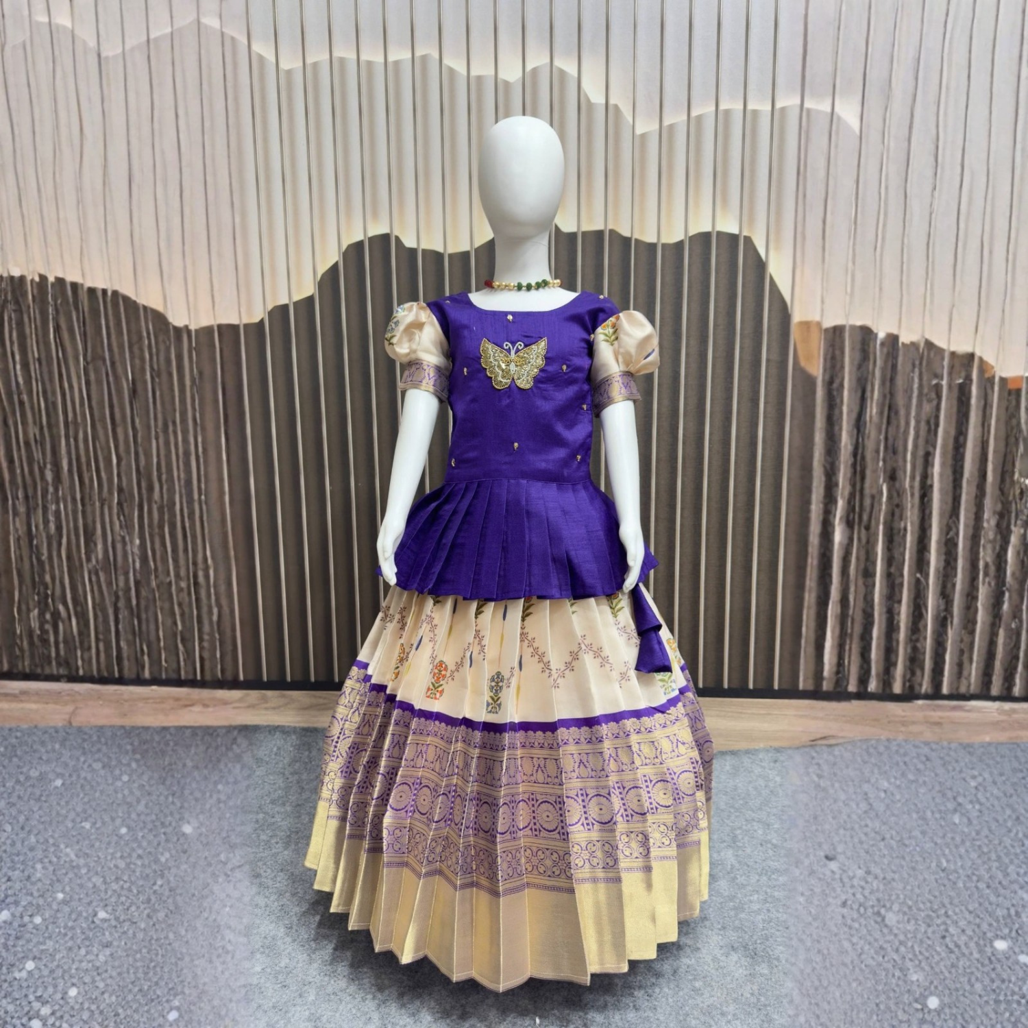 Premium Jacquard Pure Zari Weaving Work Lehenga For Kids