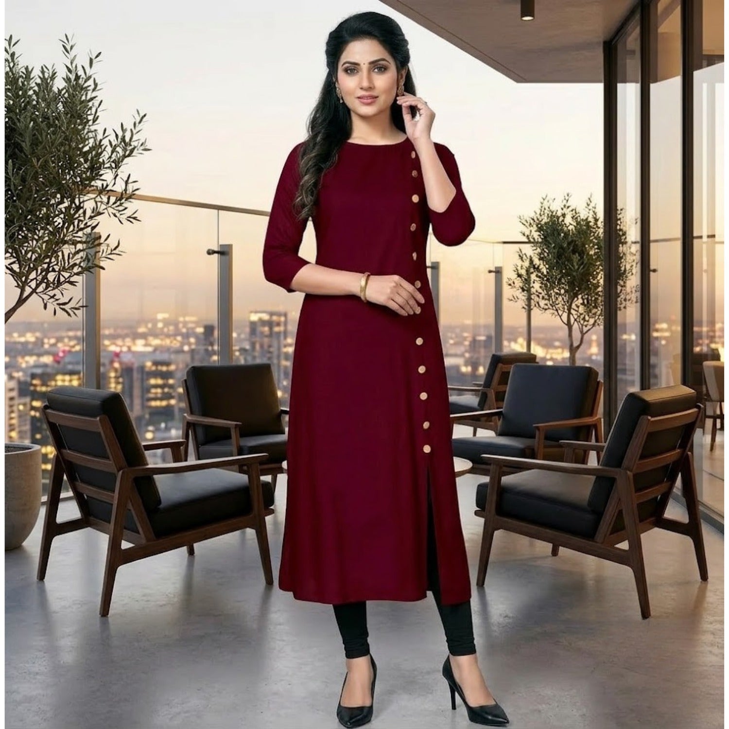 Stylish  Button  Design Long Kurti Collection For Women