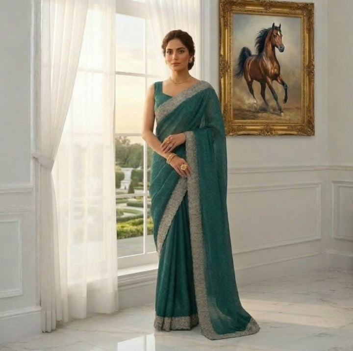 Embellished Fendy Silk Saree – Exquisite Stone Work