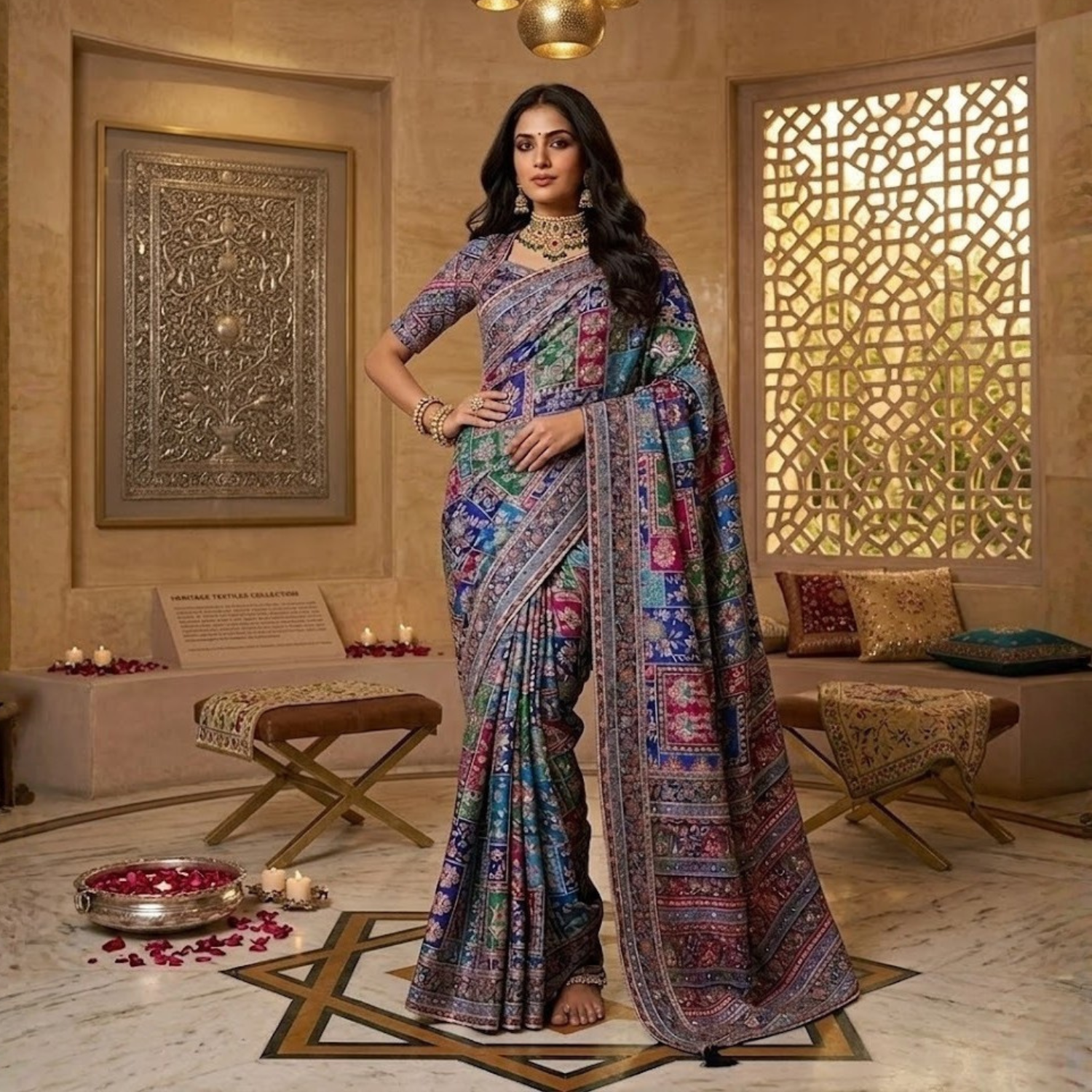 Designer Chinon Silk Saree With Piping Border Latkan Tassels  &  Mirror Work  Collection For Women