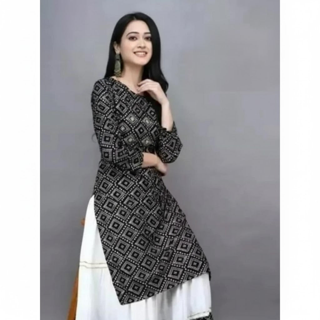 BANDHEJ  TABLE PRINT KURTI WITH BEAUTIFUL BUTTON