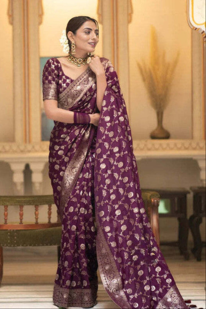 Printed Soft Lichi Silk Saree With 6 Colors Unstitched Material by Inaaya Farbic