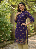 Elegant  Rayon Kurti with Golden Elephant Print and Peacock Border  Collection For Women