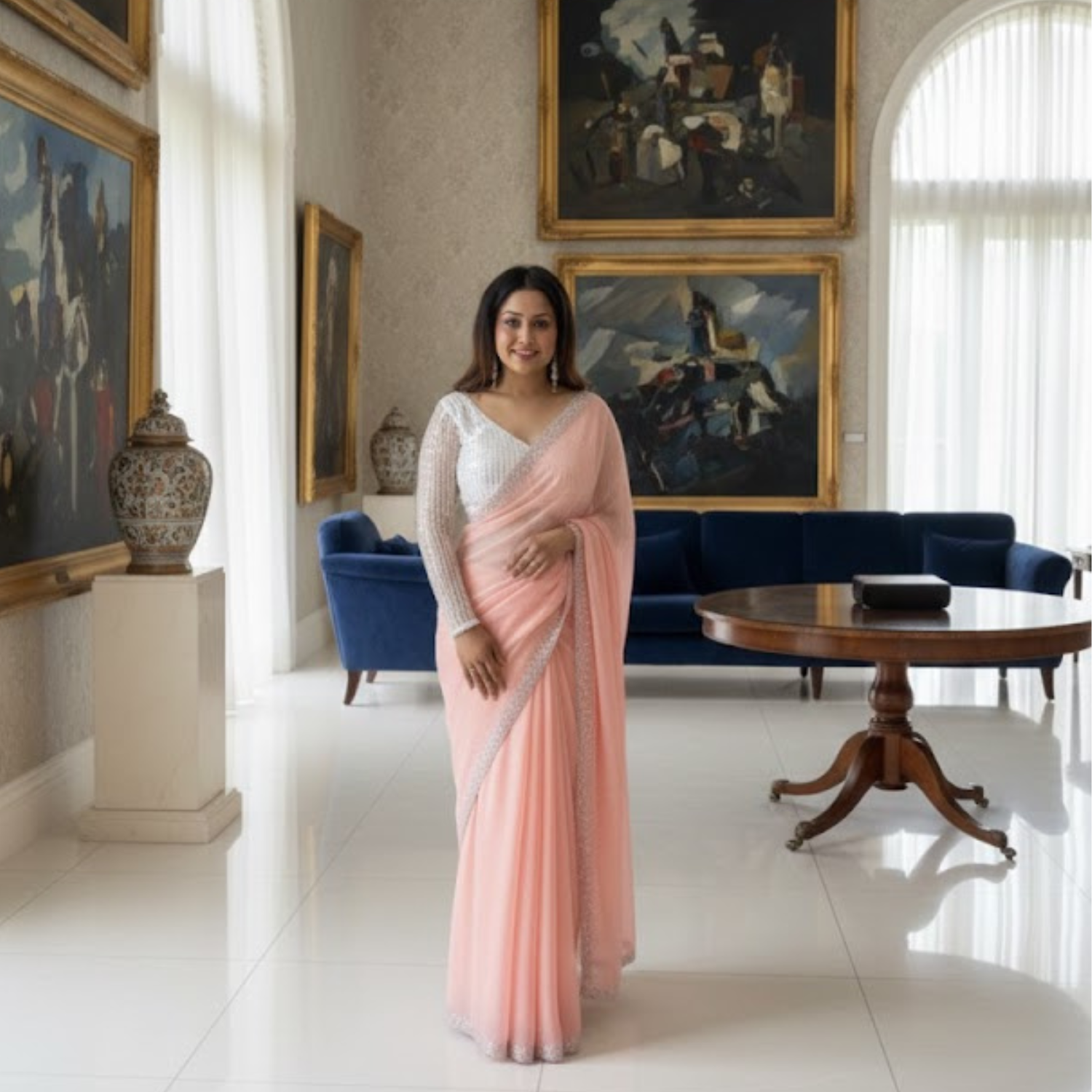 Georgette Saree with Blouse and Diamond Work For Women