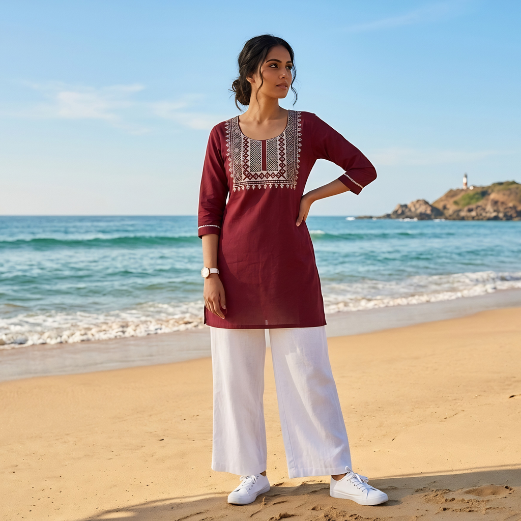 Western Style White  Cotton  Embroidery  Tops  Collection For Women