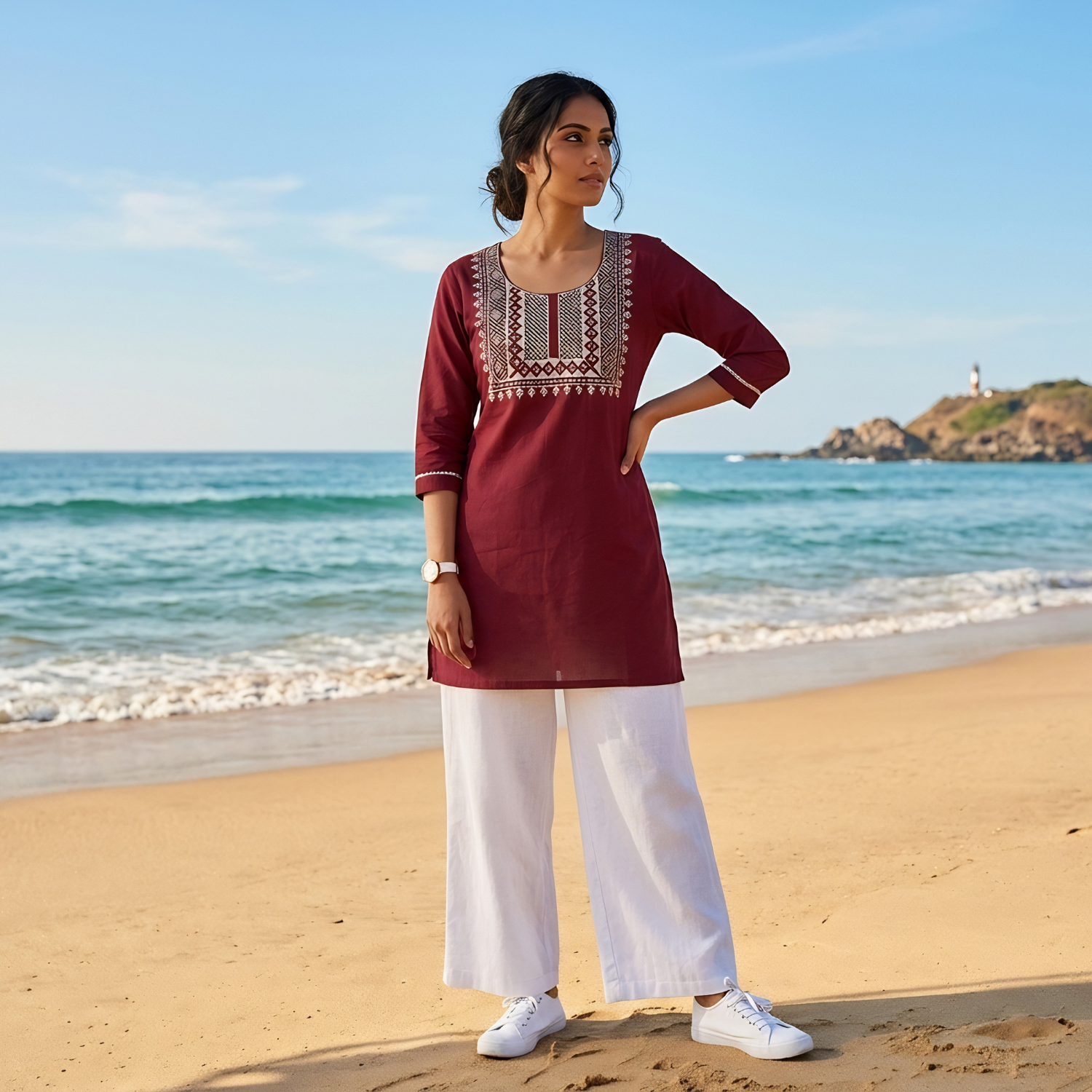 Western Style White  Cotton  Embroidery  Tops  Collection For Women