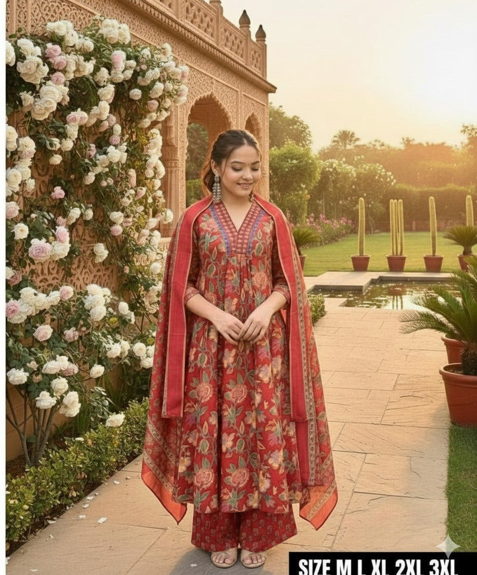 Ready to Wear  3Pcs  Anarkali Cotton Set  For Kids