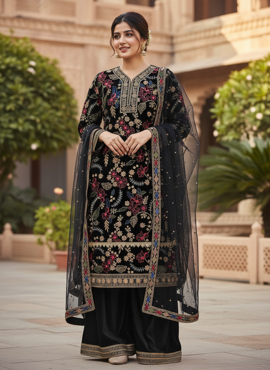 Velvet Handwork Salwar Kameez with Dupatta