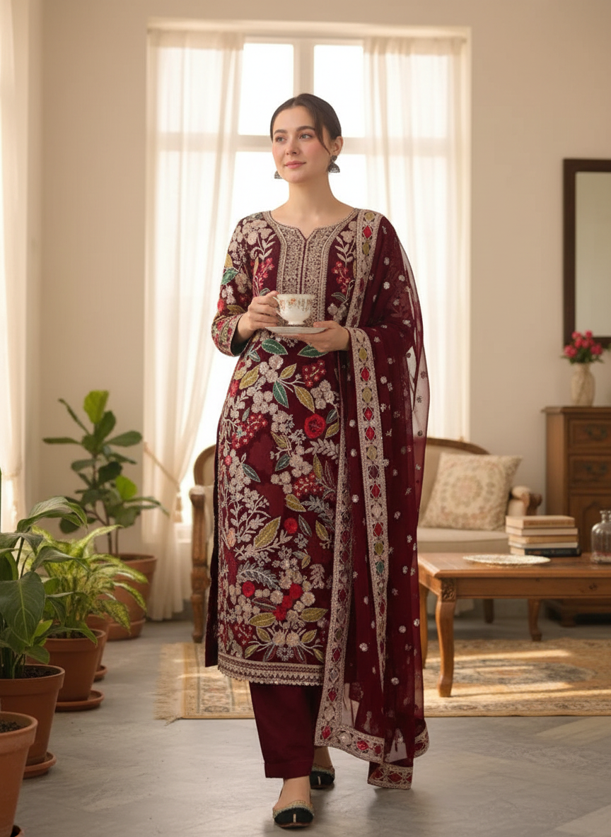 Velvet Handwork Salwar Kameez with Dupatta
