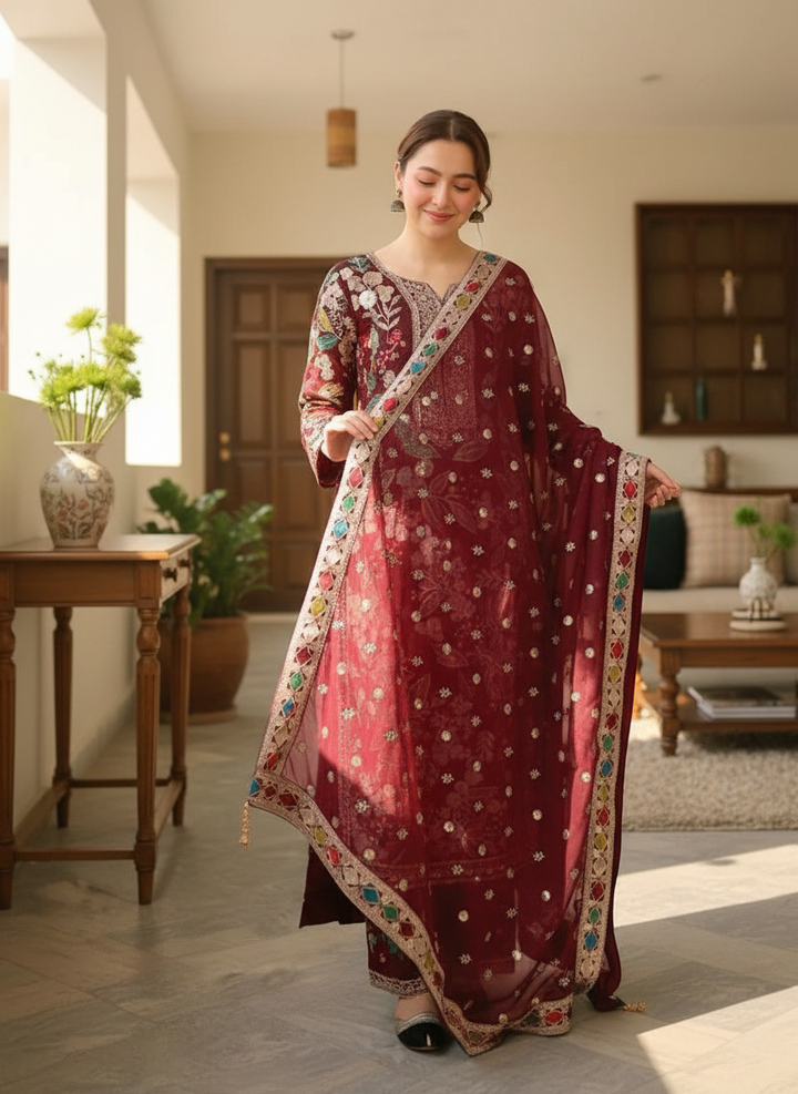 Velvet Handwork Salwar Kameez with Dupatta