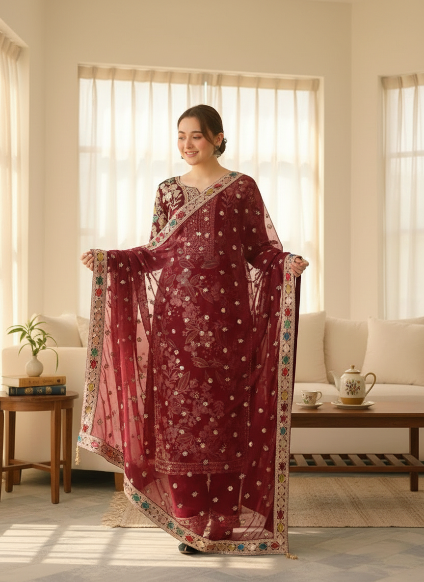 Velvet Handwork Salwar Kameez with Dupatta
