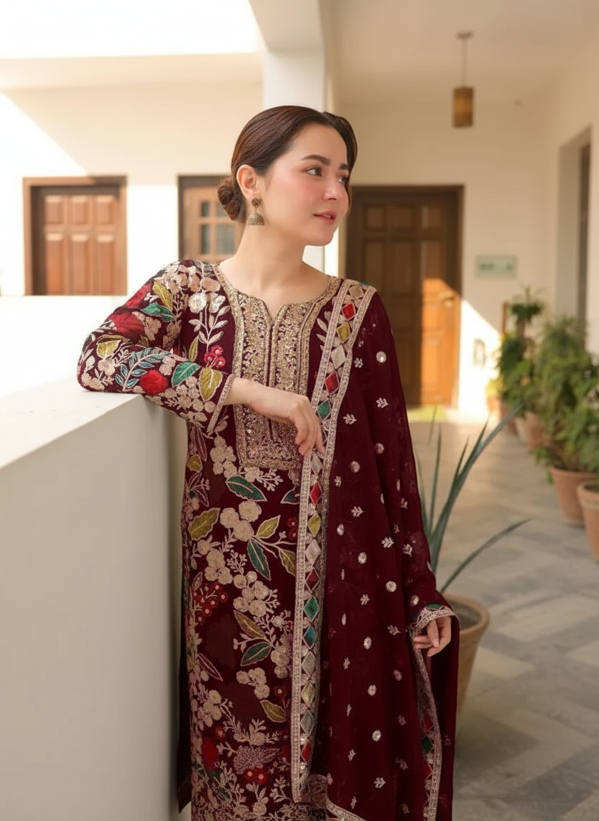 Velvet Handwork Salwar Kameez with Dupatta