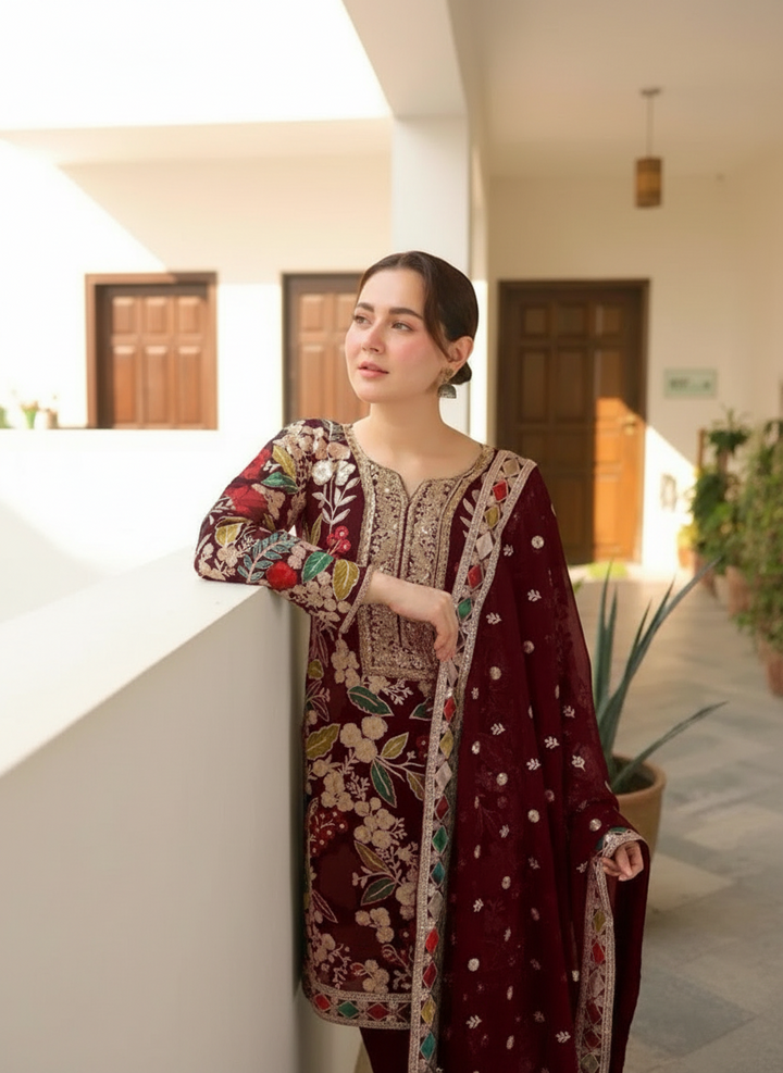 Velvet Handwork Salwar Kameez with Dupatta