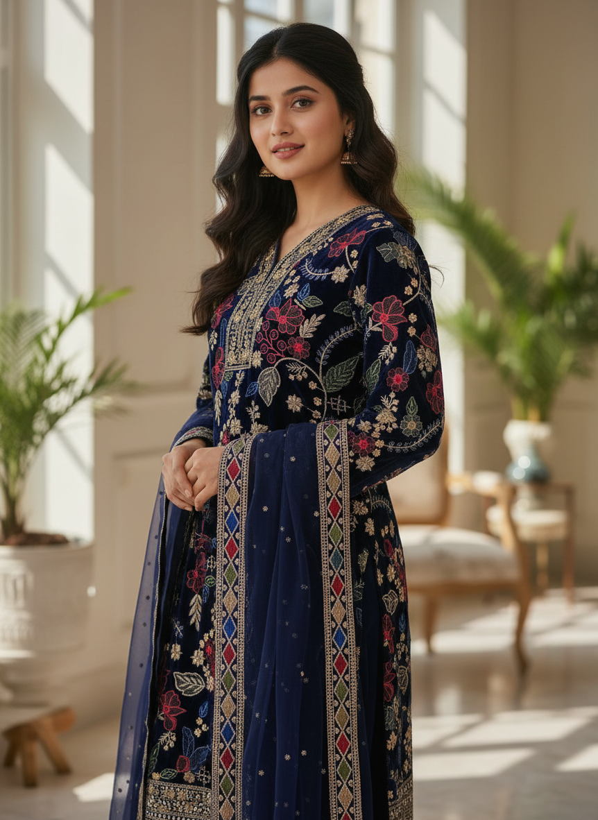 Velvet Handwork Salwar Kameez with Dupatta
