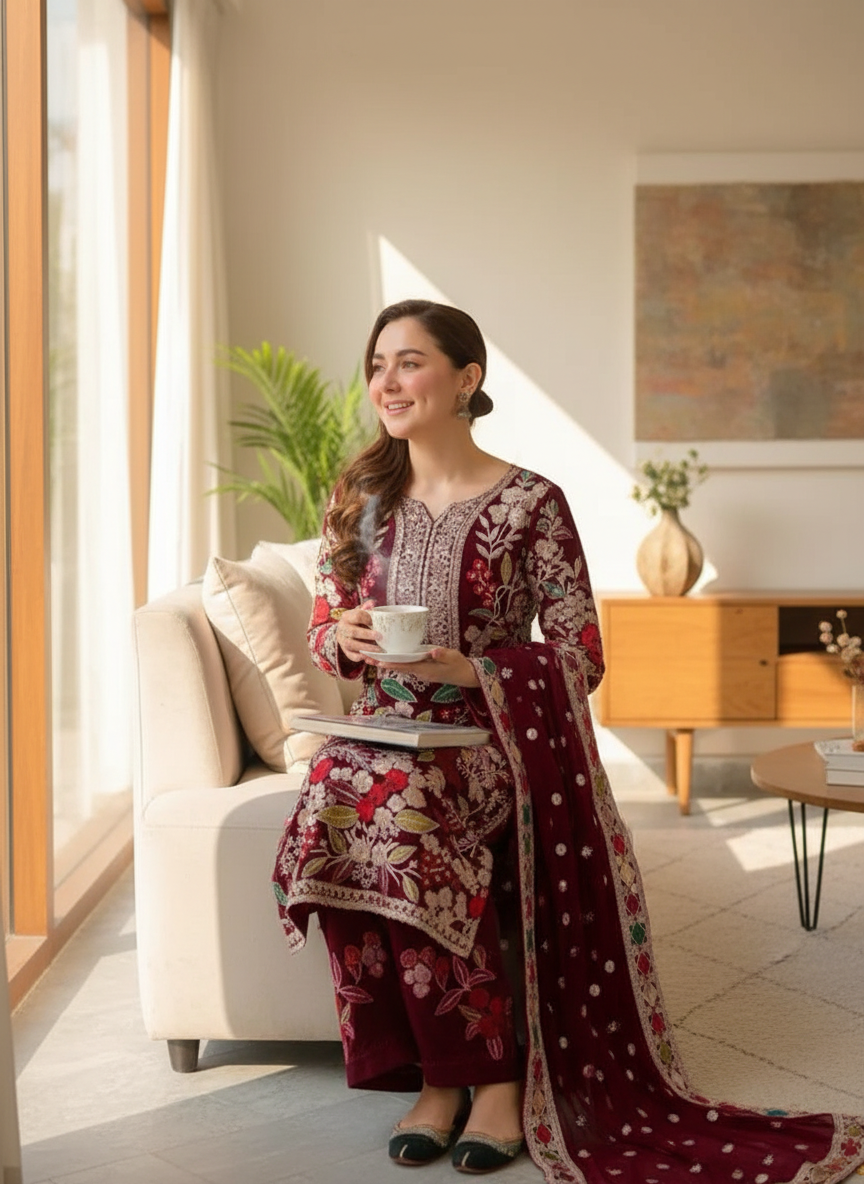 Velvet Handwork Salwar Kameez with Dupatta