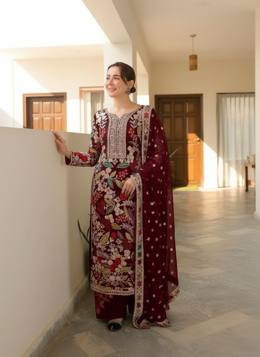 Velvet Handwork Salwar Kameez with Dupatta