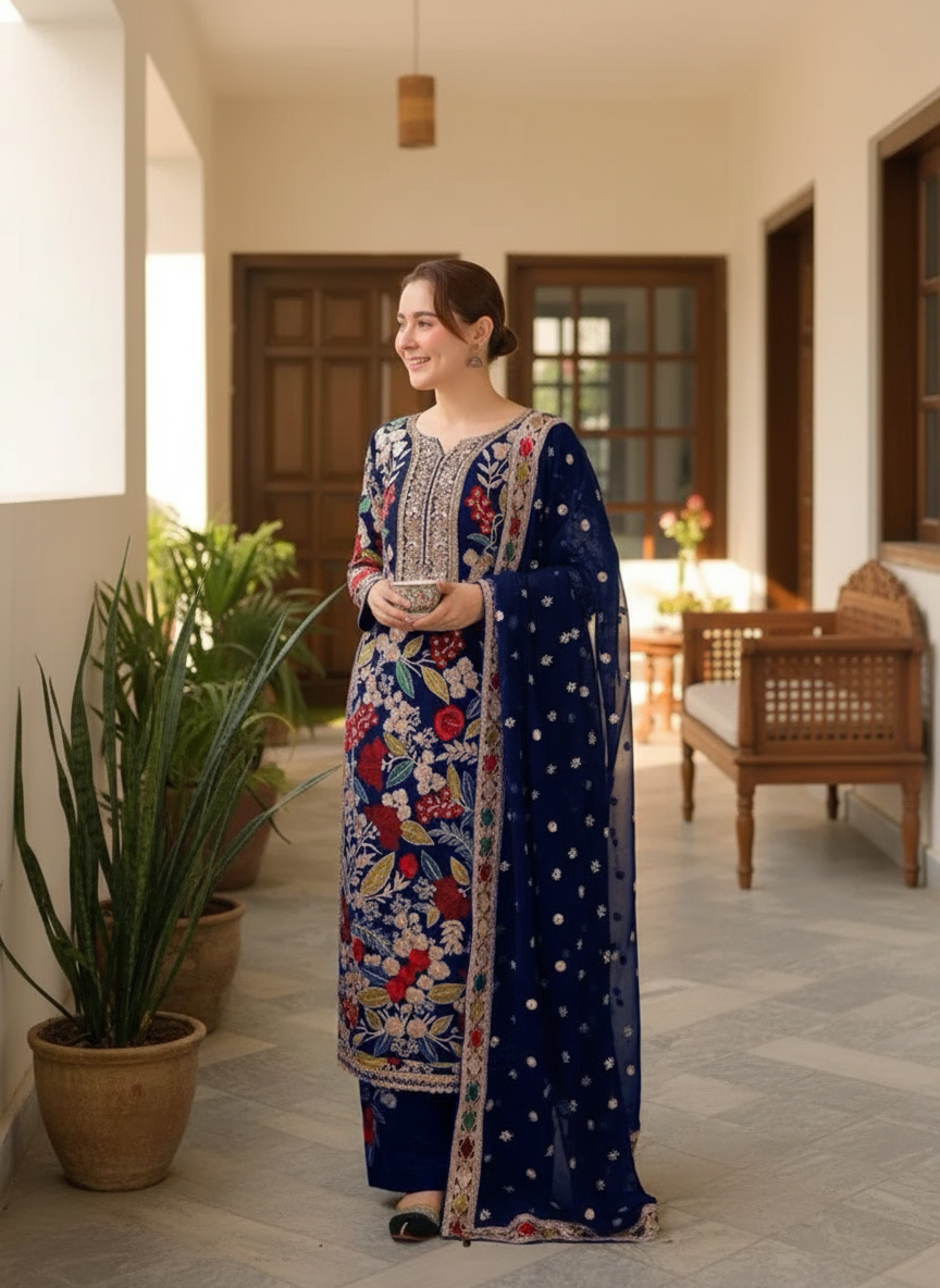 Velvet Handwork Salwar Kameez with Dupatta
