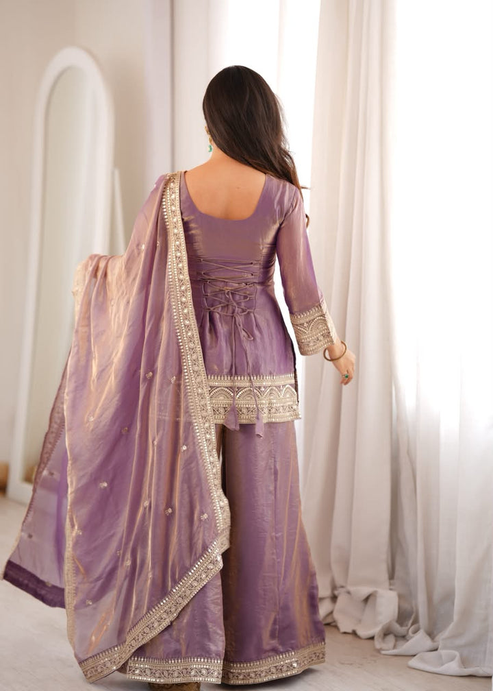 Purple Luxury Embroidered Frendy Silk 3-Piece Ready-to-Wear Suit – view 4