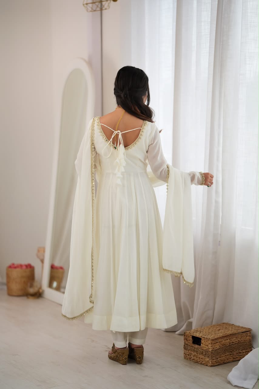 Luxury Mirror Work Mal Chanderi Anarkali 3-Piece Ready-to-Wear Suit – view 4