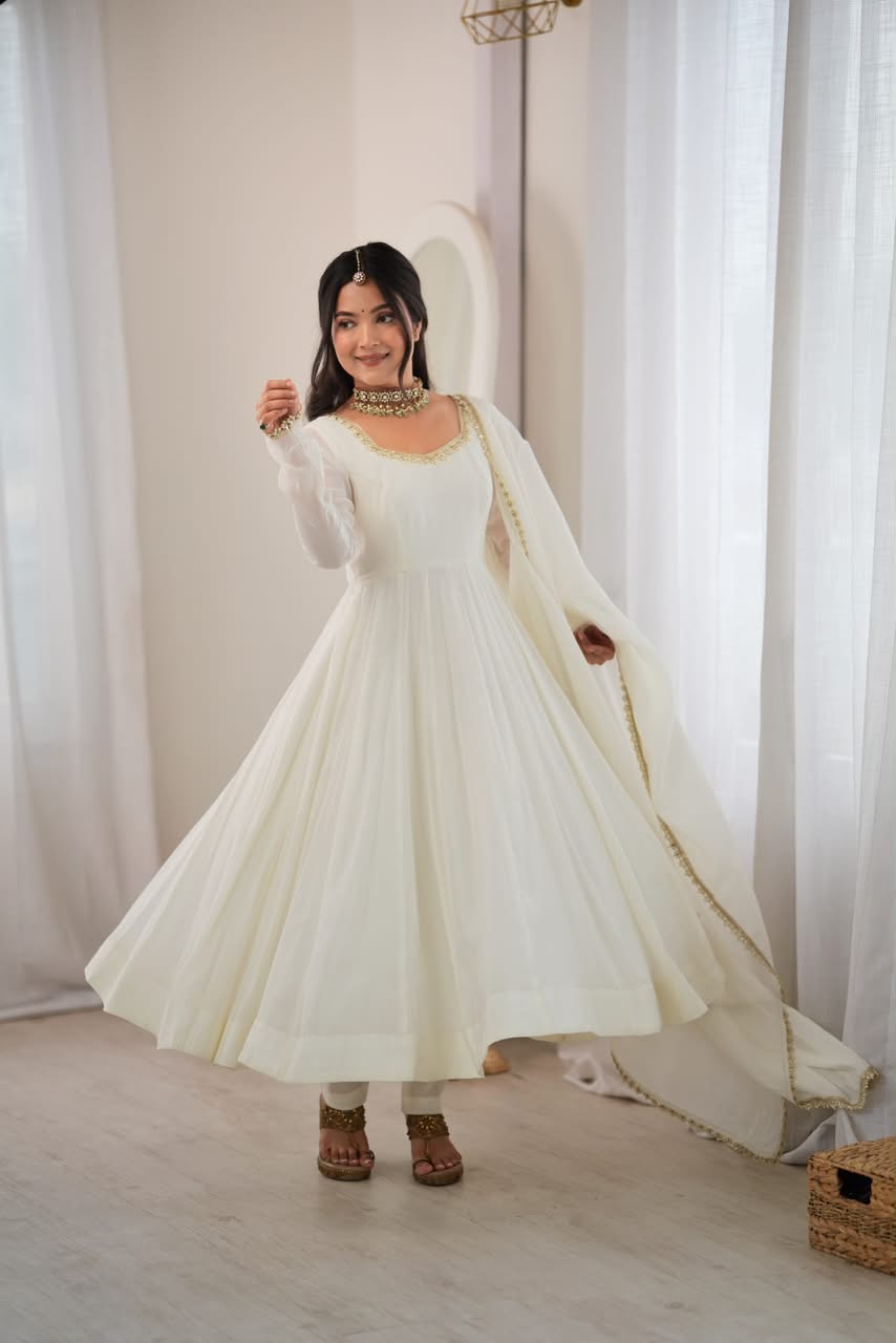 Luxury Mirror Work Mal Chanderi Anarkali 3-Piece Ready-to-Wear Suit – view 12