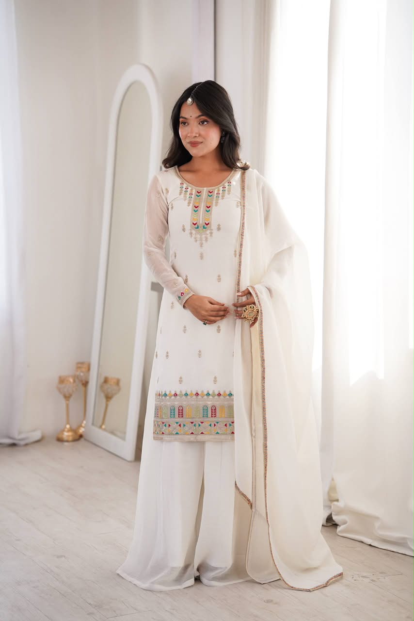Luxury Embroidered Crunchy Silk 3-Piece Ready-to-Wear Sharara Suit – view 2