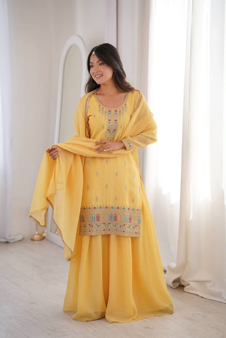 Luxury Embroidered Crunchy Silk 3-Piece Ready-to-Wear Sharara Suit – view 16