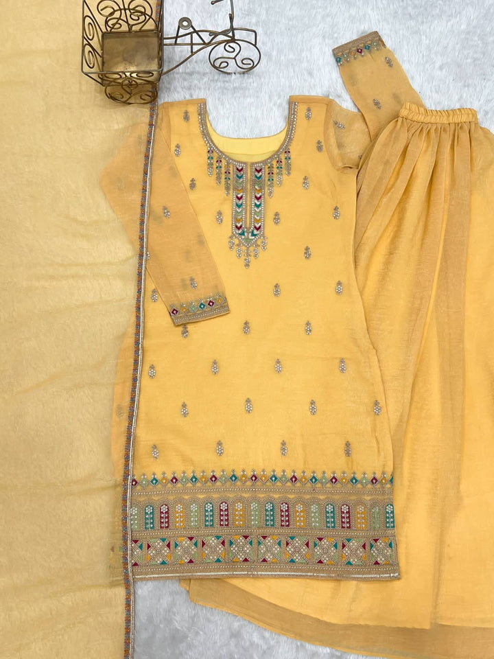 Luxury Embroidered Crunchy Silk 3-Piece Ready-to-Wear Sharara Suit – view 24