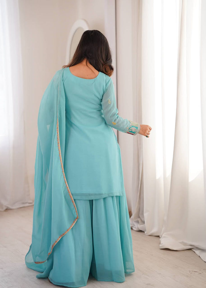 Luxury Embroidered Crunchy Silk 3-Piece Ready-to-Wear Sharara Suit – view 37