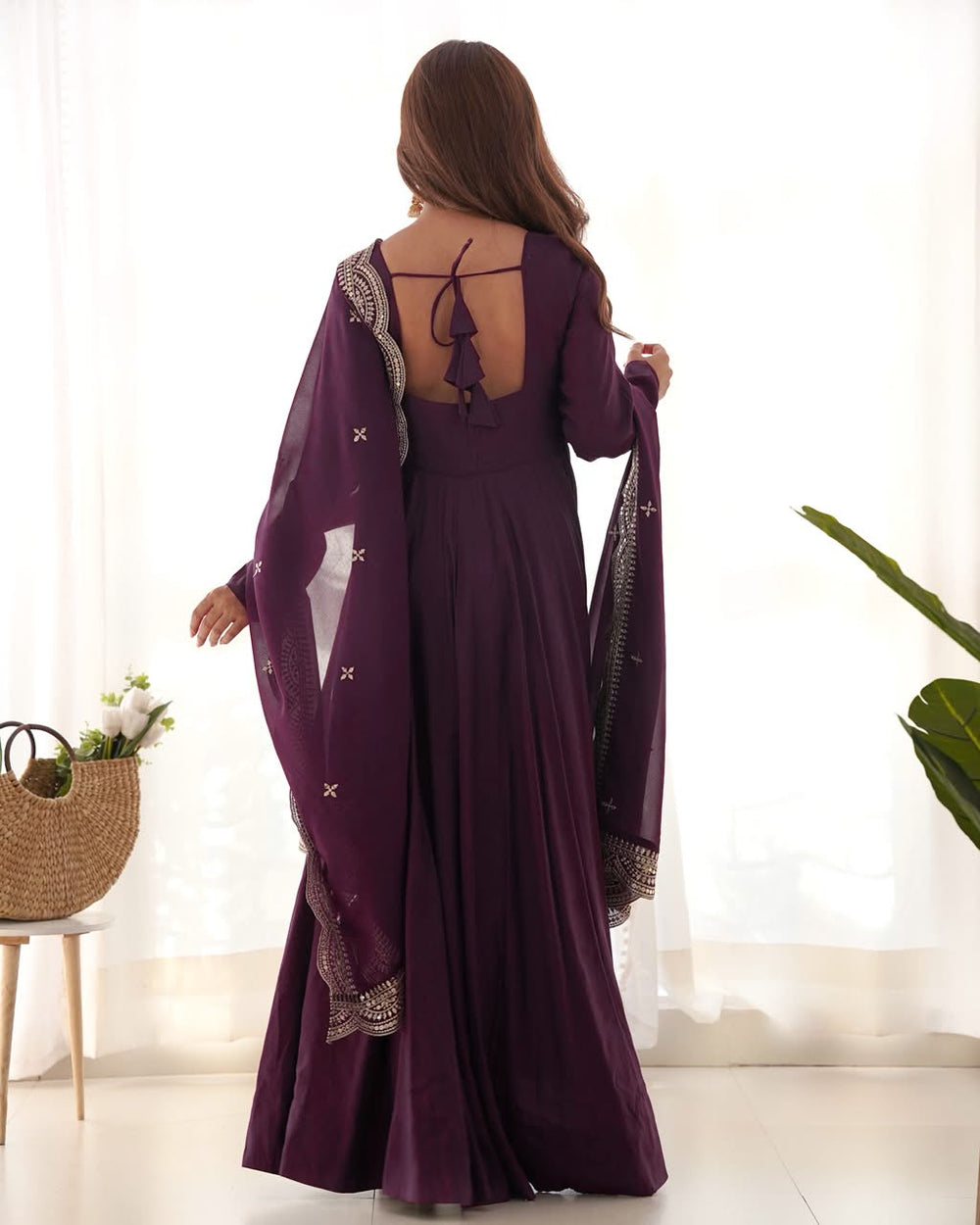 Luxury Roman Silk Chanderi 3-Piece Ready-to-Wear Anarkali Suit – view 3