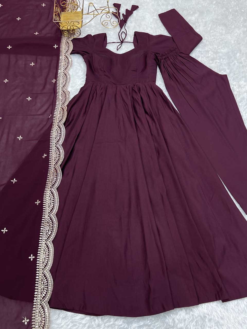 Luxury Roman Silk Chanderi 3-Piece Ready-to-Wear Anarkali Suit – view 5