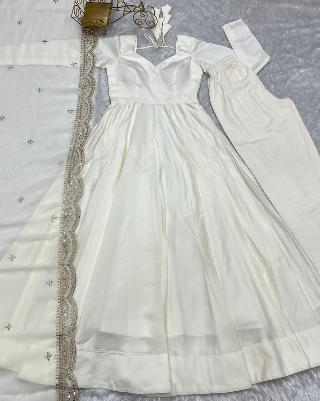 Luxury Roman Silk Chanderi 3-Piece Ready-to-Wear Anarkali Suit – view 58