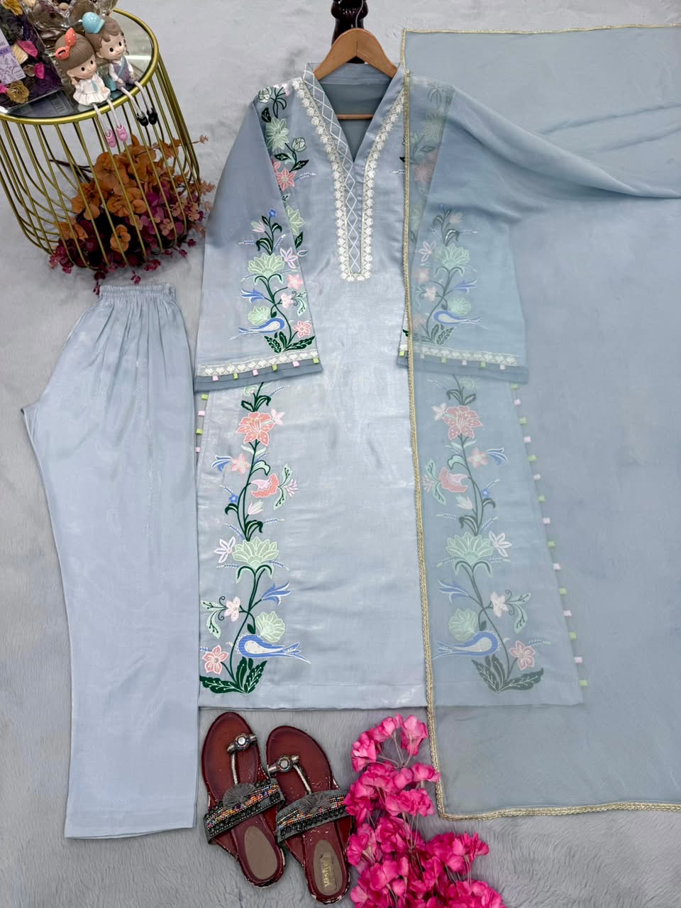 Luxury Embroidered Roman Glass 3-Piece Ready-to-Wear Kaftan Set – view 19