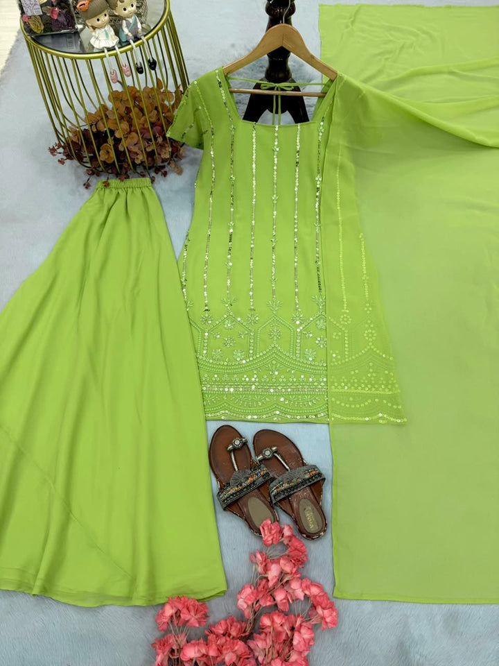 Luxury Embroidered Faux Georgette 3-Piece Ready-to-Wear Palazzo Suit – view 4