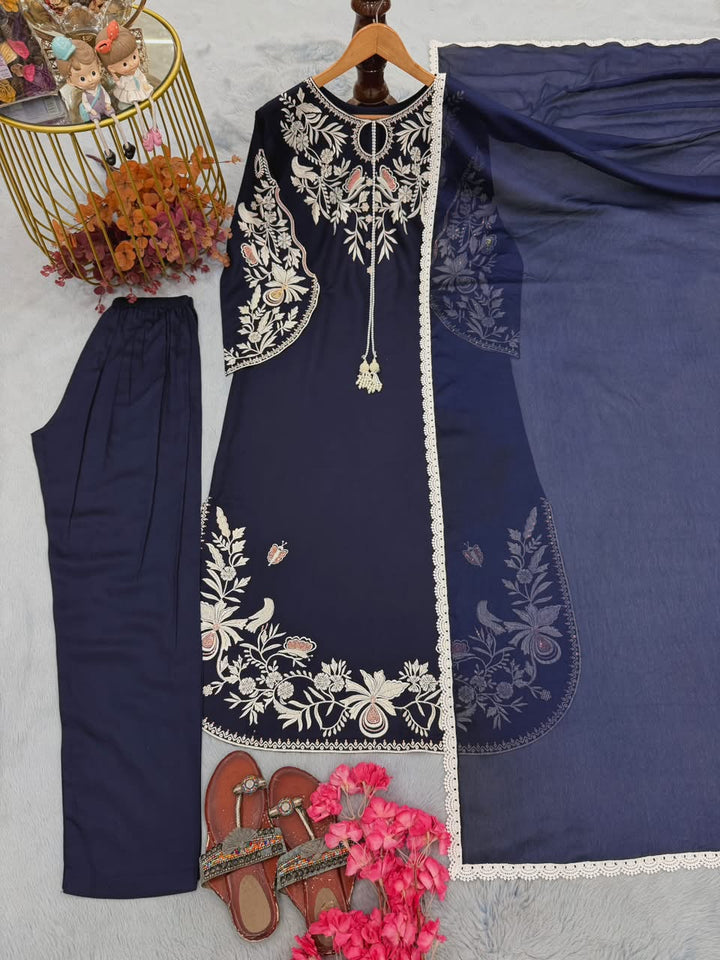 Luxury Embroidered Satin Rayon 3-Piece Ready-to-Wear Kaftan Set – view 7