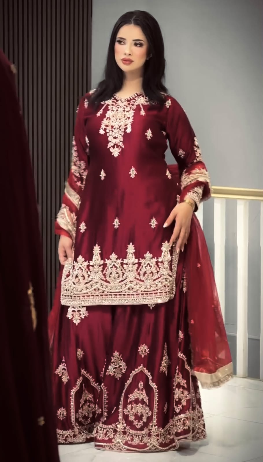Luxury Embroidered Glass Satin 3-Piece Ready-to-Wear Palazzo Suit – view 4