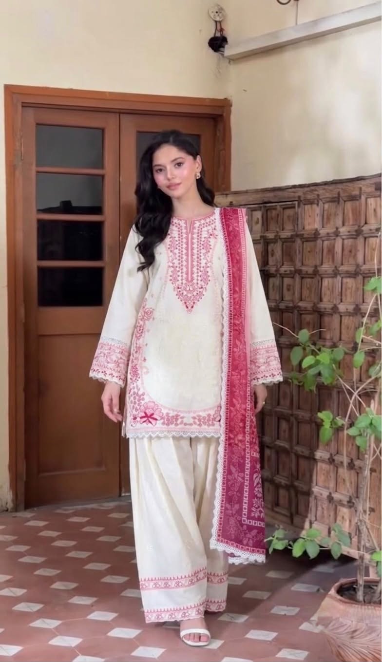 Luxury Embroidered Satin Rayon 3-Piece Ready-to-Wear Farshi Palazzo Suit – view 11