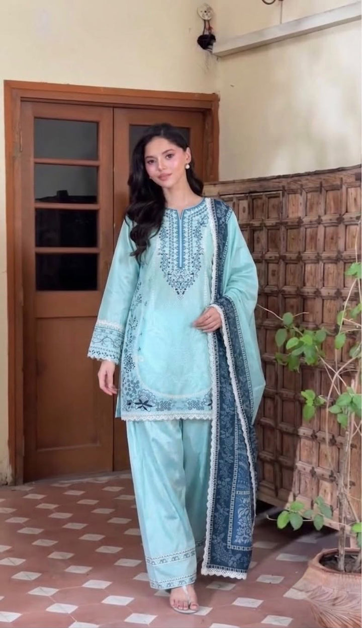Luxury Embroidered Satin Rayon 3-Piece Ready-to-Wear Farshi Palazzo Suit – view 22